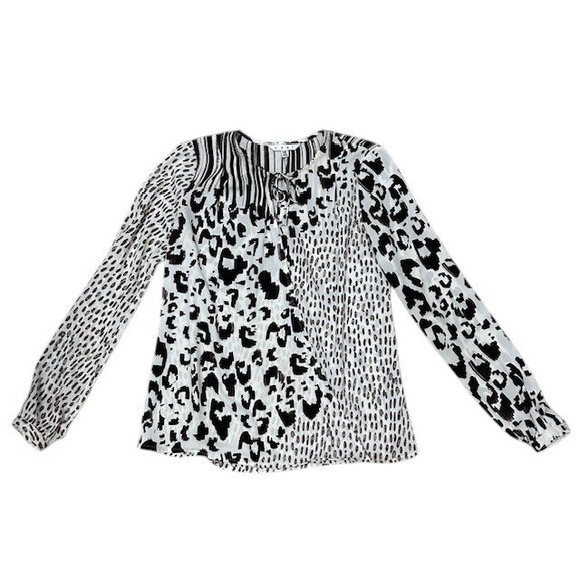 CAbi Tops - Cabi‎ XS Animal Print Blouse Top Tie Neck Long Sleeve Abstract White Black